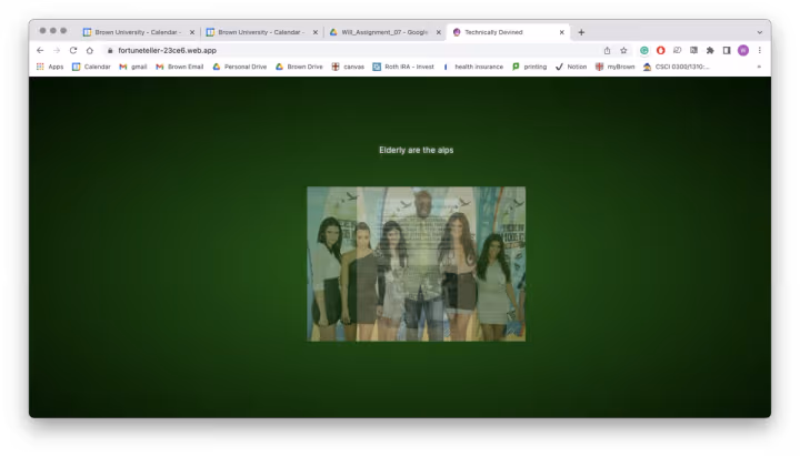 Screenshot of Chrome window that looks like an old timey terminal with a photo of the kardashians and a line of text